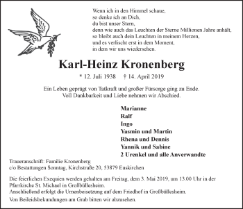 Anzeige von Karl-Heinz Kronenberg von  Blickpunkt Euskirchen 