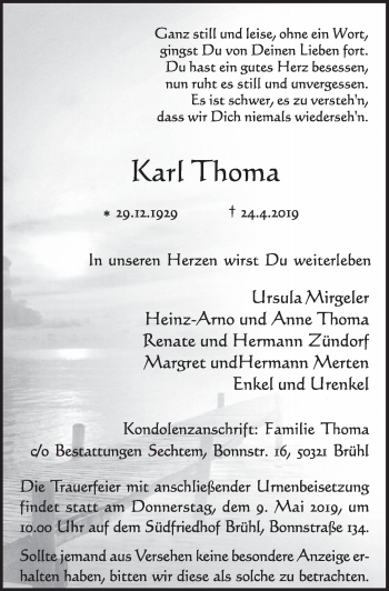 Anzeige von Karl Thoma von  Schlossbote/Werbekurier 