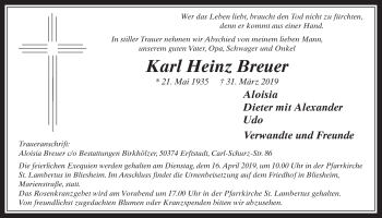 Anzeige von Karl Heinz Breuer von  Werbepost 