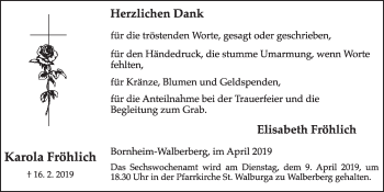 Anzeige von Karola Fröhlich von  Schlossbote/Werbekurier 