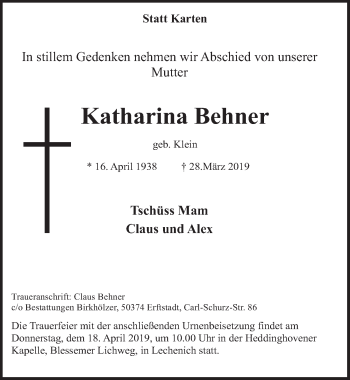 Anzeige von Katharina Behner von  Werbepost 