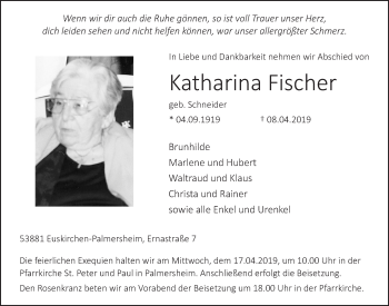 Anzeige von Katharina Fischer von  Blickpunkt Euskirchen 
