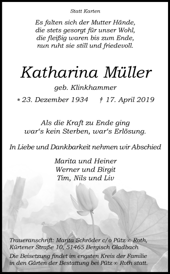 Anzeige von Katharina Müller von Kölner Stadt-Anzeiger / Kölnische Rundschau / Express