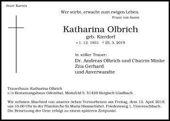 Anzeige von Katharina Olbrich von Kölner Stadt-Anzeiger / Kölnische Rundschau / Express