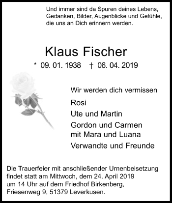 Anzeige von Klaus Fischer von Kölner Stadt-Anzeiger / Kölnische Rundschau / Express