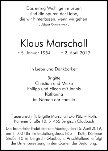 Anzeige von Klaus Marschall von Kölner Stadt-Anzeiger / Kölnische Rundschau / Express