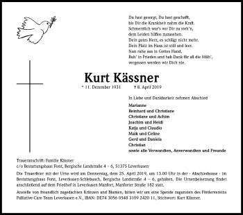 Anzeige von Kurt Kässner von Kölner Stadt-Anzeiger / Kölnische Rundschau / Express