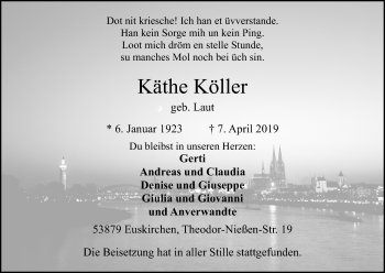 Anzeige von Käthe Köller von Kölner Stadt-Anzeiger / Kölnische Rundschau / Express