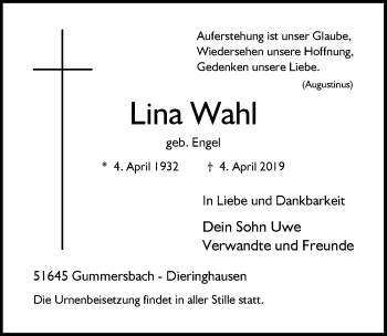 Anzeige von Lina Wahl von  Anzeigen Echo 