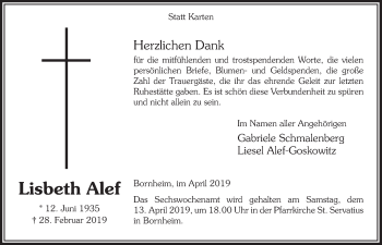 Anzeige von Lisbeth Alef von  Schaufenster/Blickpunkt 