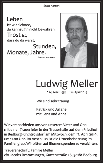 Anzeige von Ludwig Meller von  Sonntags-Post 