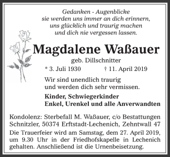 Anzeige von Magdalene Waßauer von  Werbepost 