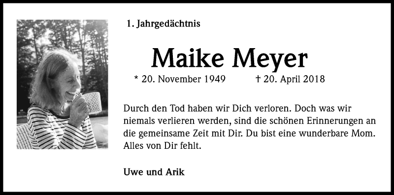  Traueranzeige für Maike Meyer vom 20.04.2019 aus Kölner Stadt-Anzeiger / Kölnische Rundschau / Express