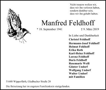 Anzeige von Manfred Feldhoff von Kölner Stadt-Anzeiger / Kölnische Rundschau / Express