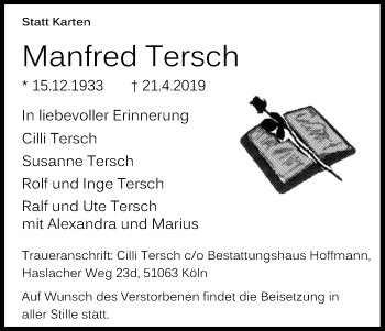 Anzeige von Manfred Tersch von Kölner Stadt-Anzeiger / Kölnische Rundschau / Express