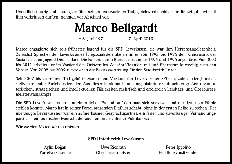  Traueranzeige für Marco Bellgardt vom 13.04.2019 aus Kölner Stadt-Anzeiger / Kölnische Rundschau / Express