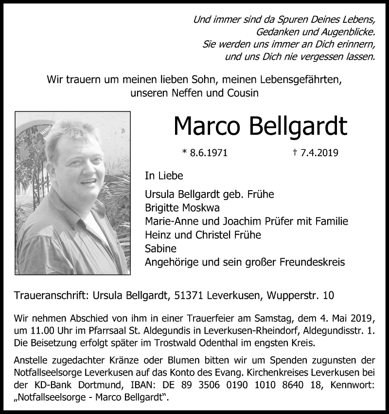  Traueranzeige für Marco Bellgardt vom 13.04.2019 aus Kölner Stadt-Anzeiger / Kölnische Rundschau / Express