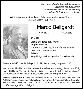 Anzeige von Marco Bellgardt von Kölner Stadt-Anzeiger / Kölnische Rundschau / Express
