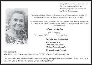 Anzeige von Margret Kuhn von  Werbepost 