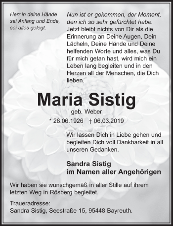 Anzeige von Maria Sistig von  Schlossbote/Werbekurier 