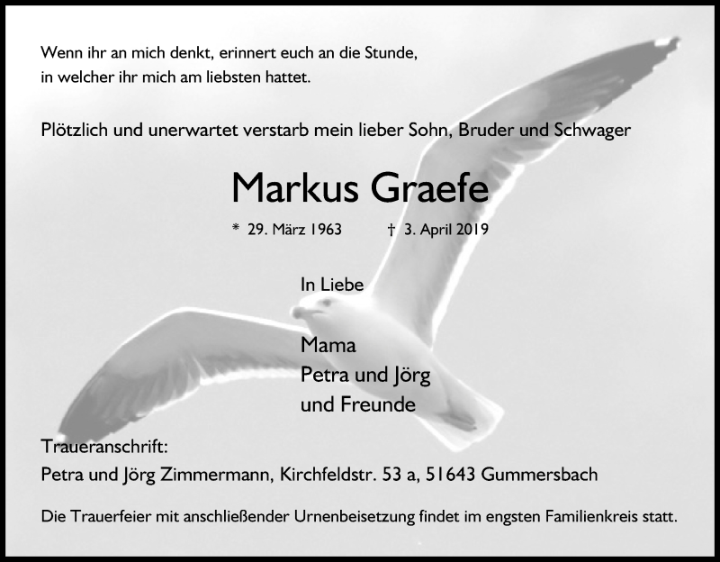  Traueranzeige für Markus Graefe vom 10.04.2019 aus Kölner Stadt-Anzeiger / Kölnische Rundschau / Express