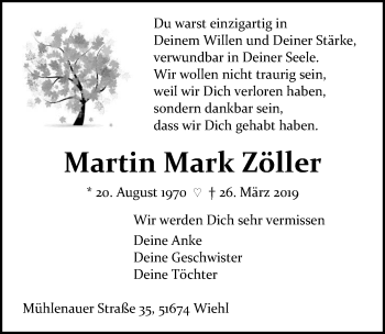 Anzeige von Martin Mark Zöller von  Anzeigen Echo 