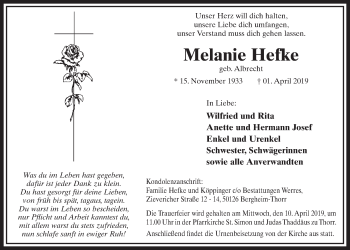 Anzeige von Melanie Hefke von  Sonntags-Post 