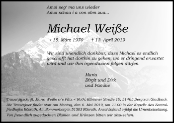 Anzeige von Michael Weiße von Kölner Stadt-Anzeiger / Kölnische Rundschau / Express