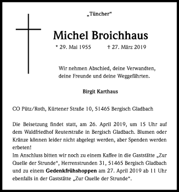 Anzeige von Michel Broichhaus von Kölner Stadt-Anzeiger / Kölnische Rundschau / Express