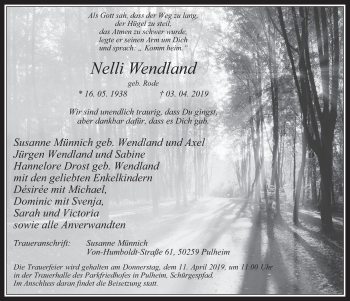 Anzeige von Nelli Wendland von  Wochenende 