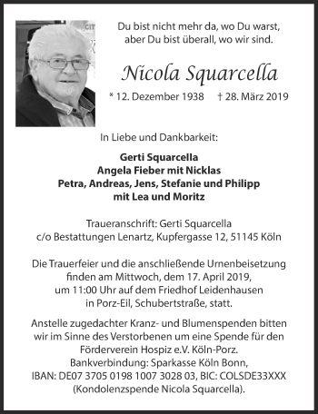 Anzeige von Nicola Squarcella von  Kölner Wochenspiegel 