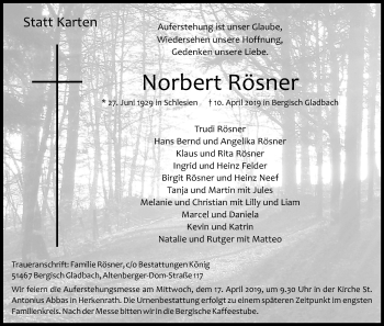 Anzeige von Norbert Rösner von Kölner Stadt-Anzeiger / Kölnische Rundschau / Express