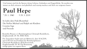 Anzeige von Paul Hepe von Kölner Stadt-Anzeiger / Kölnische Rundschau / Express
