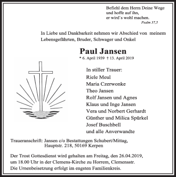 Anzeige von Paul Jansen von  Sonntags-Post 