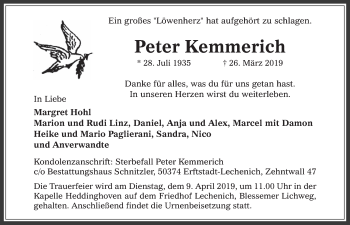 Anzeige von Peter Kemmerich von  Werbepost 
