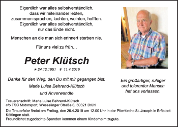 Anzeige von Peter Klütsch von  Schlossbote/Werbekurier  Werbepost 