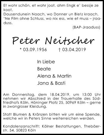 Anzeige von Peter Neitscher von Kölner Stadt-Anzeiger / Kölnische Rundschau / Express