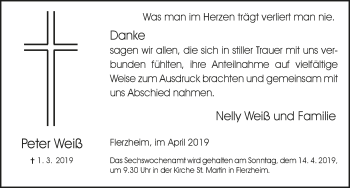 Anzeige von Peter Weiß von  Schaufenster/Blickpunkt 