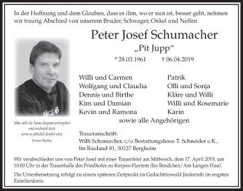 Anzeige von Peter Josef Schumacher von  Sonntags-Post 