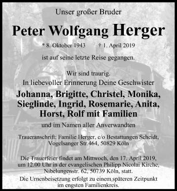 Anzeige von PeterWolfgang Herger von Kölner Stadt-Anzeiger / Kölnische Rundschau / Express