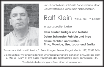 Anzeige von Ralf Klein von  Schlossbote/Werbekurier 