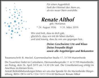 Anzeige von Renate Althof von  Anzeigen Echo 