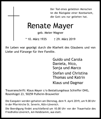 Anzeige von Renate Mayer von Kölner Stadt-Anzeiger / Kölnische Rundschau / Express