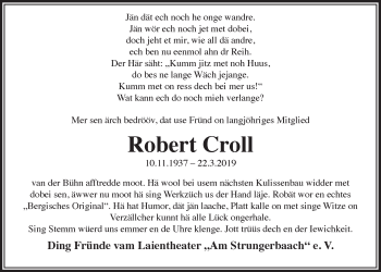 Anzeige von Robert Croll von  Bergisches Handelsblatt 