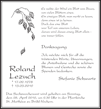 Anzeige von Roland Lezuch von  Schlossbote/Werbekurier 