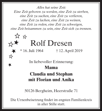 Anzeige von Rolf Dresen von  Werbepost 