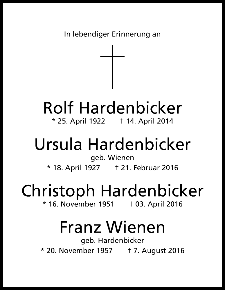  Traueranzeige für Rolf Hardenbicker vom 03.04.2019 aus Kölner Stadt-Anzeiger / Kölnische Rundschau / Express