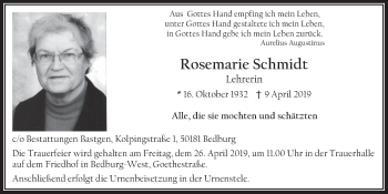 Anzeige von Rosemarie Schmidt von  Werbepost 