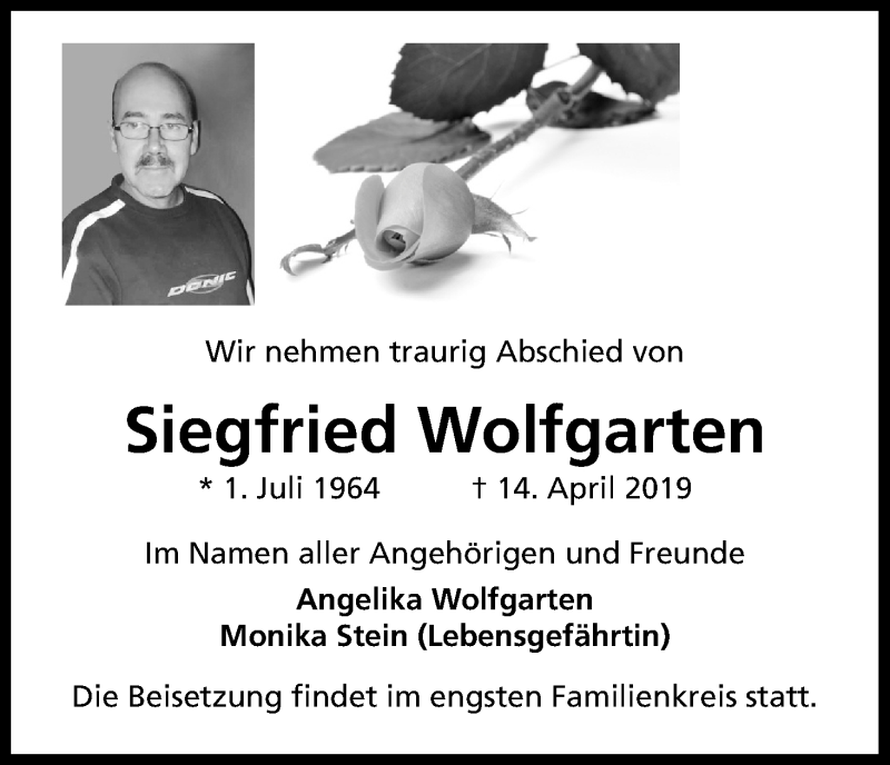  Traueranzeige für Siegfried Wolfgarten vom 18.04.2019 aus Kölner Stadt-Anzeiger / Kölnische Rundschau / Express