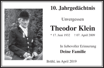 Anzeige von Theodor Klein von  Schlossbote/Werbekurier 